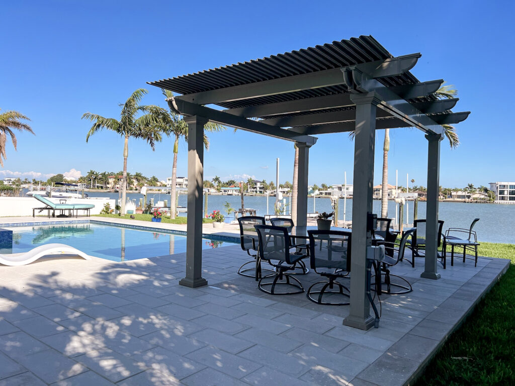 Custom backyard pergola with outdoor seating